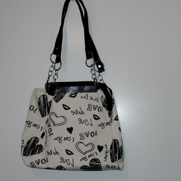 SHEIN Handbags - SHEIN Black and White Graphic Shoulder Bag with Leather Trim